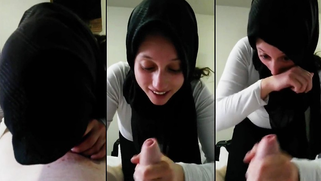 Amateur porn video of Arab girl in hijab sucking boyfriend's XXX cock