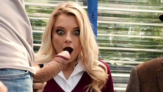 XXX guy shamelessly fucks Riley Star on a bus stop in front of a geezer