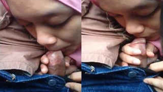 Amateur XXX girl in hijab waits for sperm in mouth via XXX blowjob in car