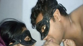 Masked Desi lovers begin chudai with little worship of girl's XXX tits