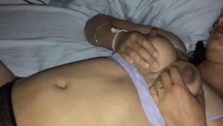 Guy manages to film Desi woman in black panties touching XXX glands