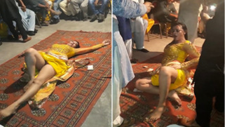 Men have the possibility to look at sexy Desi woman in yellow dress