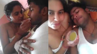 Lovely Indian couple wakes up together in bed after awesome chudai