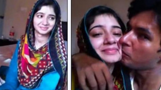 Desi boy kisses shy girlfriend in hijab and even presses her XXX tits