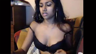 Eye-catching chick needs some oil for her small Indian titties