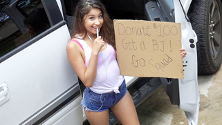 Young Asian girl Zaya Cassidy gives outdoor blowjob for money