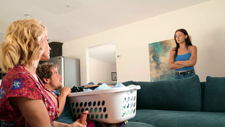 Dirty mom Joslyn James sucks and strokes XXX boner of daughter's BF