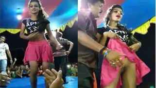 Lovely Indian performer got drunk and went out on the stage for dancing