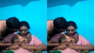 Desi MILF exposes XXX natural boobies on camera but man touches them