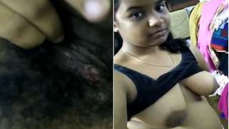 Desi female helps fans relax in a XXX way pulling her black top up