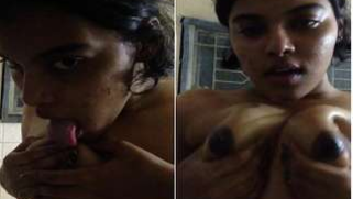 Indian teen squeezes her XXX titties showing them off on camera