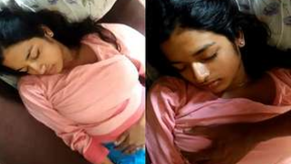 Desi teen sleeps but guy carefully touches XXX titties through T-shirt