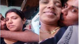 Babe in a sari show off her face on camera while Desi man is kissing her