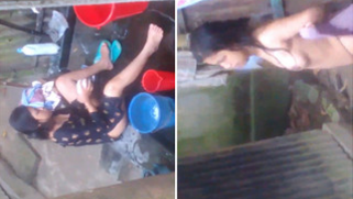 Naked Desi woman washes XXX assets outdoors not knowing about camera | XXX Video on AllSex.XXX