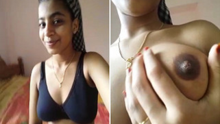 Desi man coaxes GF to film video in which she play with own XXX tits