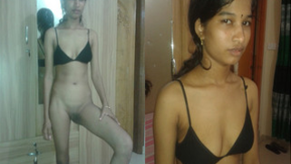 Desi girl sits on a sofa and shows off her XXX titties and sex opening