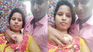 Cute Desi babe allows bearded sex friend to kiss and lick her XXX boobs