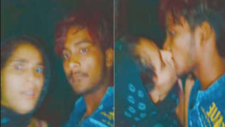 Indian sex wife with shawl in hair kisses a handsome man on XXX camera