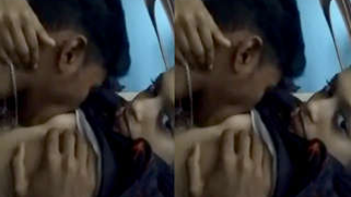 Desi teen lies with naked XXX titties while guy licks her sex nipples