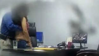 XXX whore is filmed on camera jerking off her Desi boss in the office