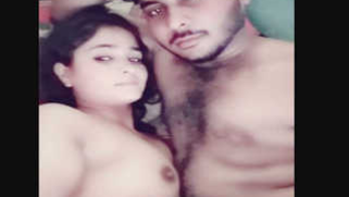 Lovelace kisses Desi sex girlfriend with amazing XXX melons in the bed