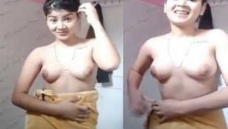 Indian chick deletes her yellow towel opening XXX parts in sex video
