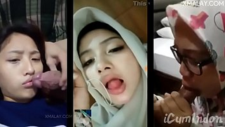 Cute Melayu babes with or without hijab have sex and get facialized