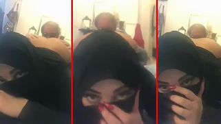Young Melayu woman wears hijab but older man licks her XXX twat