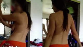 Desi with no bra shakes her XXX ass and shows off sex boobs before mirror