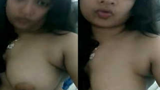 Girl touches her sex hair and exposes natural XXX titties in solo video