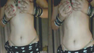 Desi wife with hidden XXX pussy in stockings reveals only sex boobs