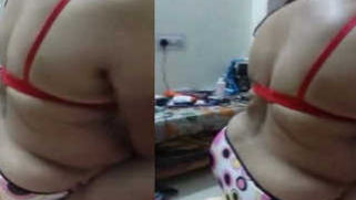 Girl in a XXX red bra gets on all fours and man start sex with her