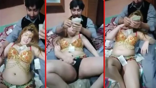 Busty Desi aunty puts cock in her mouth and money in her pocket