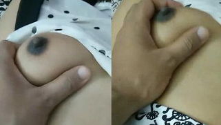 Indian guy demonstrates shaved pussy of his sleepy wife before sex