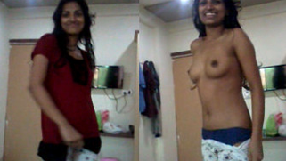 Teen Indian porn chick takes her top and pants off in front of the camera