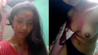 Indian girl exposes boobies and takes panties off in her room in homemade porn