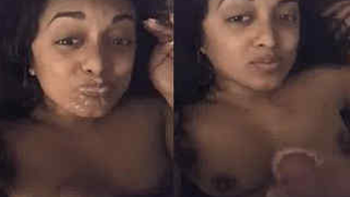 Fresh XXX fluid covers Desi whore's pretty face after oral sex