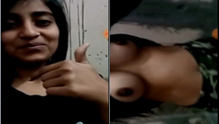 Joyful Indian teen flashes XXX tits while recording selfie sex clip