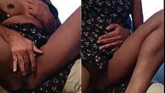 Desi man fingers wet XXX pussy of slim sex diva who sits on his lap