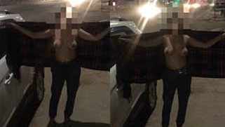 Anonymous XXX girl shows sexy boobs covering back with a blanket