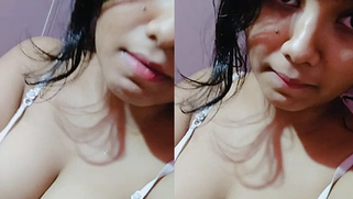 Desi minx with juicy XXX melons touches them becoming in mood for sex