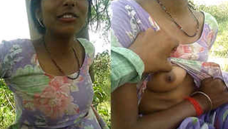 Indian guy touches girlfriend's XXX tits hoping to lure into outdoor sex