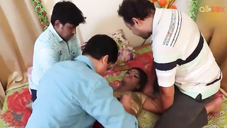 Leaked hardcore Desi group sex video of Indian wife with three lovers