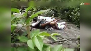 Man bonks Indian MILF's cherry being filmed by voyeur in the forest