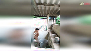 Boy is excited because of naked Desi stepsister taking outdoor shower | XXX Video on AllSex.XXX