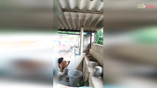 Boy is excited because of naked Desi stepsister taking outdoor shower | XXX Video on AllSex.XXX