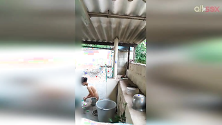 Boy is excited because of naked Desi stepsister taking outdoor shower | XXX Video on AllSex.XXX