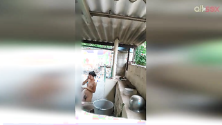 Boy is excited because of naked Desi stepsister taking outdoor shower | XXX Video on AllSex.XXX