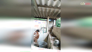 Boy is excited because of naked Desi stepsister taking outdoor shower | XXX Video on AllSex.XXX