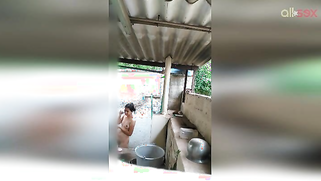 Boy is excited because of naked Desi stepsister taking outdoor shower | XXX Video on AllSex.XXX
